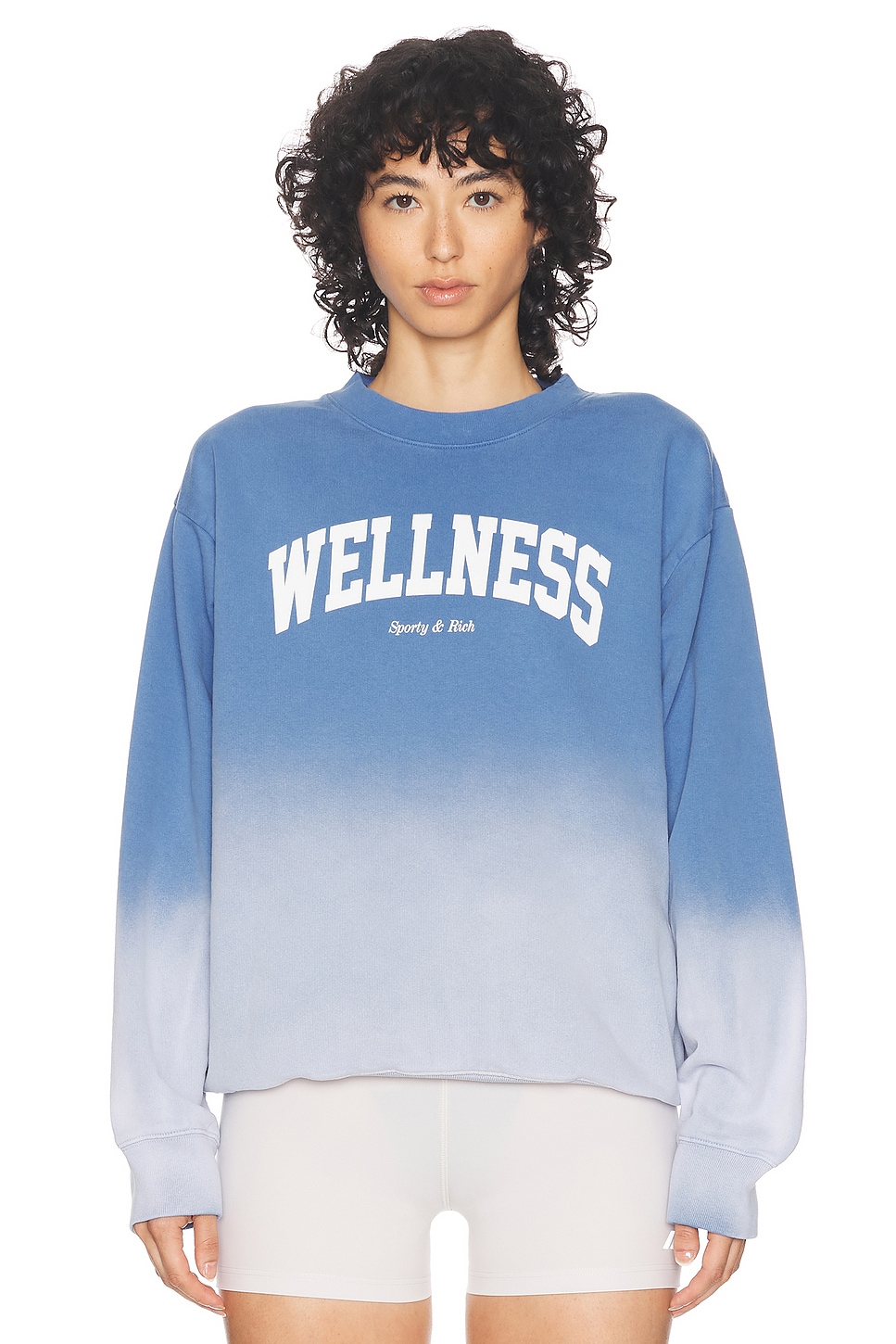 Image 1 of Sporty & Rich Wellness Ivy Crewneck Sweatshirt in Dip Dye Blue & White