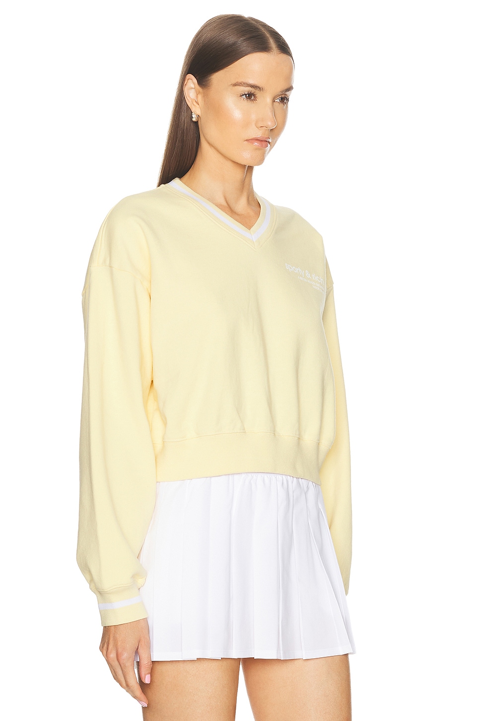 Shop Sporty And Rich Usa Health Club V-neck Sweater In Almond & White