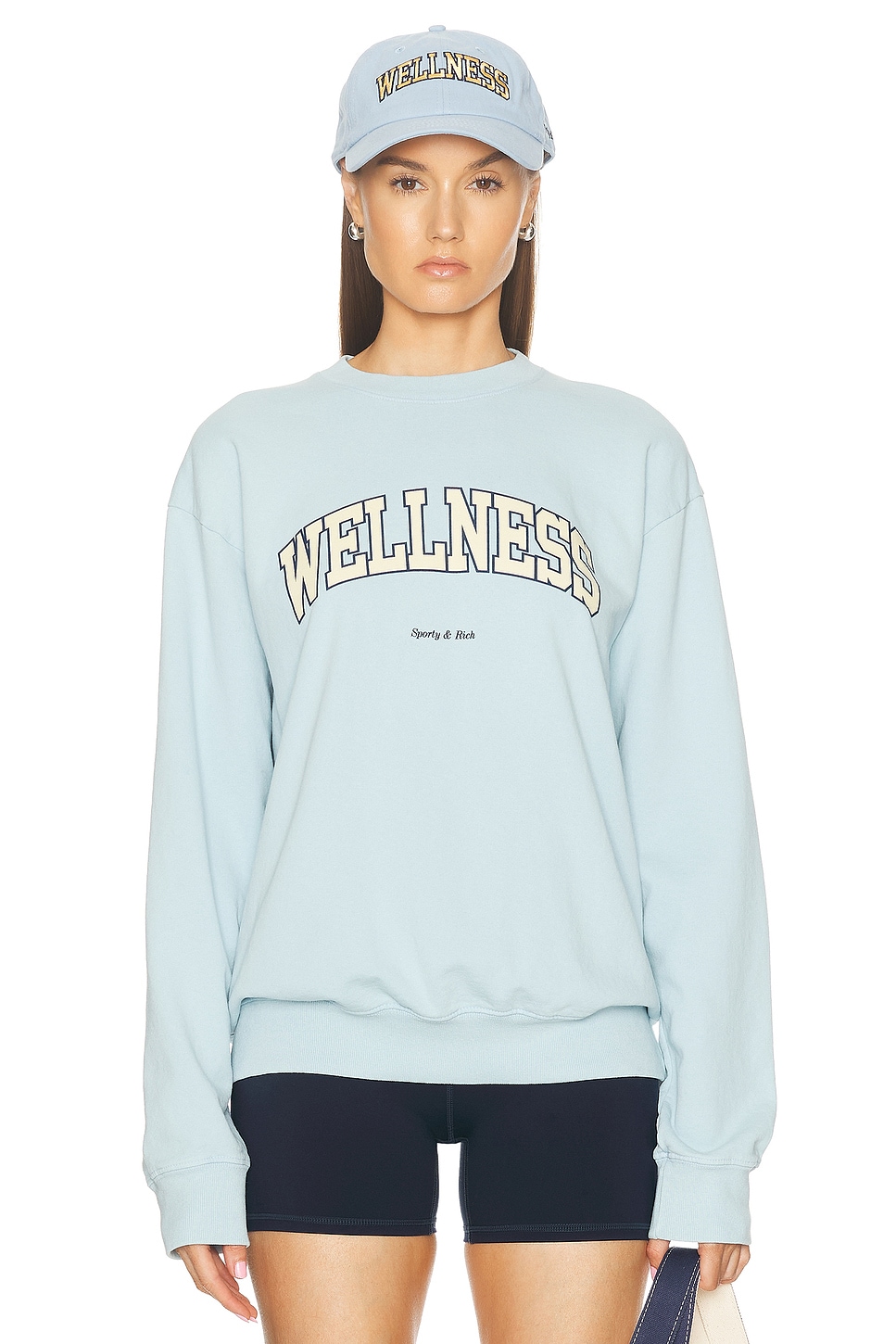 Image 1 of Sporty & Rich Wellness Ivy Crewneck Sweatshirt in China Blue, Almond, & Navy