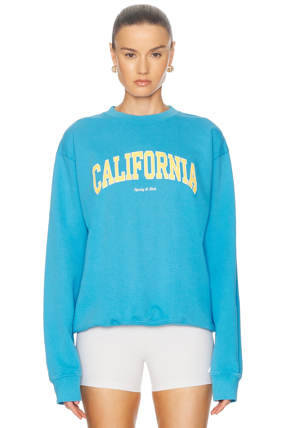 Image 1 of Sporty & Rich California Crewneck Sweatshirt in Malibu Blue, Gold, & White