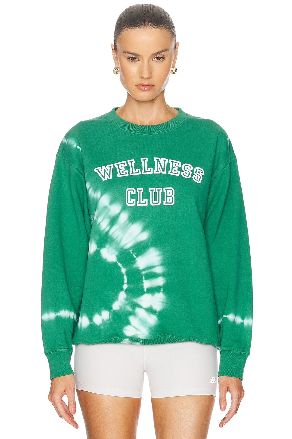 Image 1 of Sporty & Rich Wellness Club Flocked Crewneck Sweatshirt in Gemstone Tie Dye & White