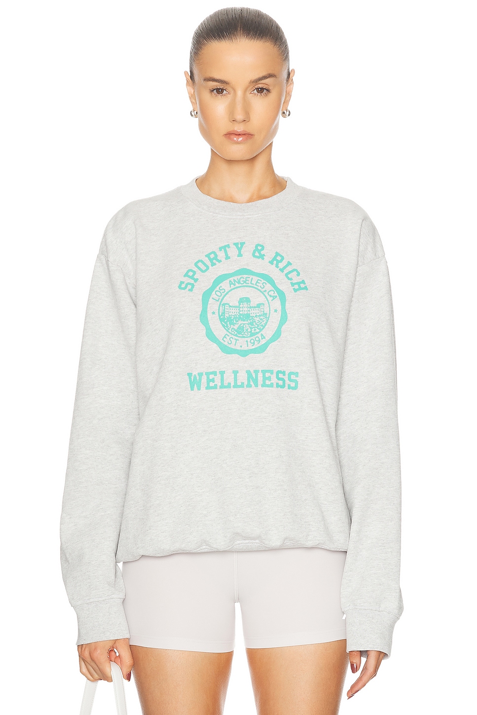 Image 1 of Sporty & Rich Emblem Crewneck Sweatshirt in Heather Grey & Caribbean