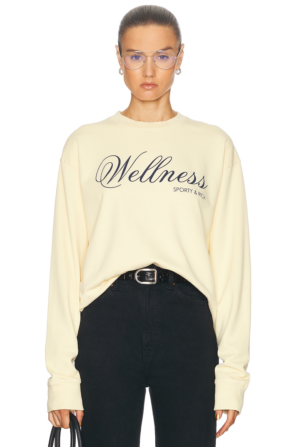 Image 1 of Sporty & Rich Carlyle Crewneck Sweatshirt in Almond & Navy