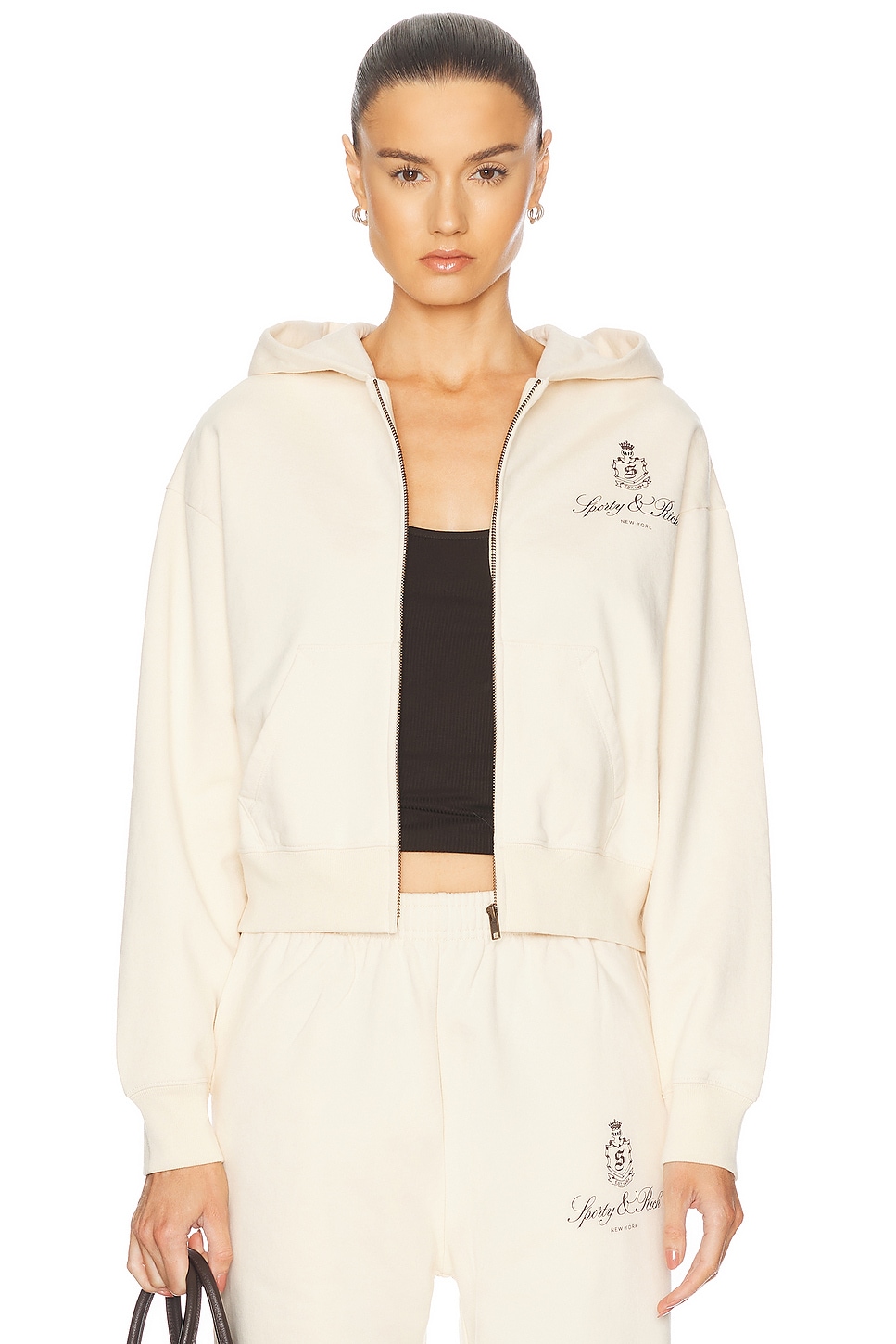 Vendome Cropped Zip Hoodie in Cream