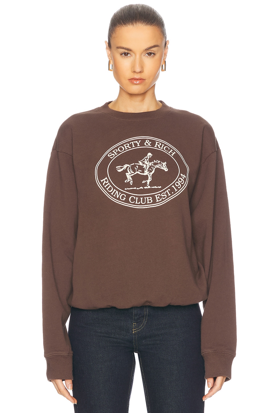 Riding Club Crewneck Sweater in Brown