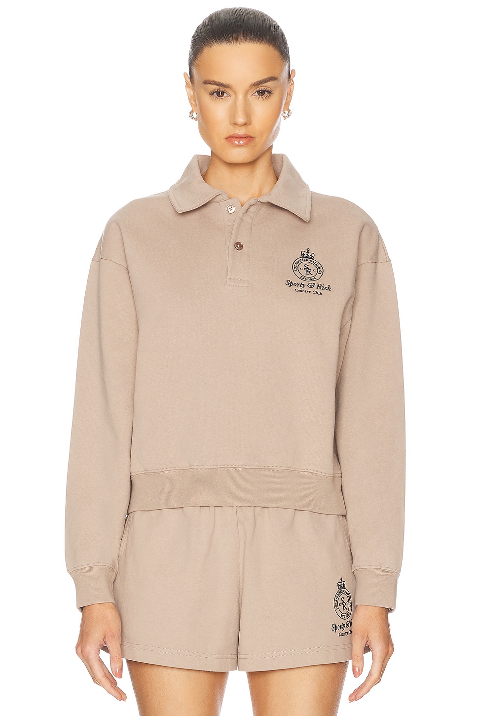 Crown Embroidered Polo Sweater in Brown