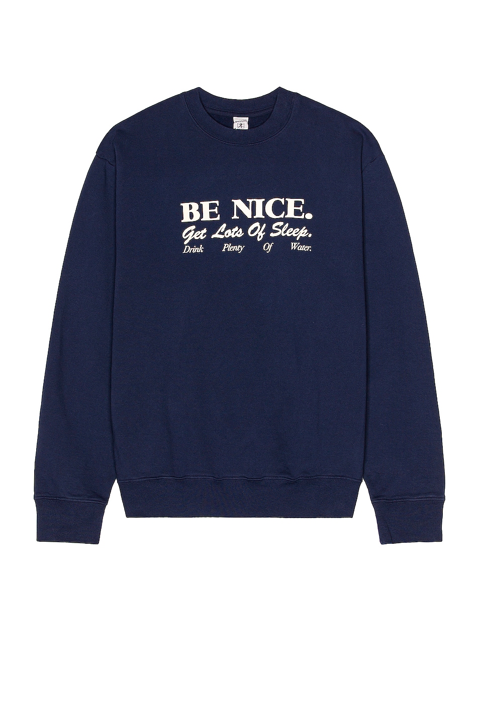 Image 1 of Sporty & Rich Be Nice Crewneck Sweatshirt in Navy & Cream