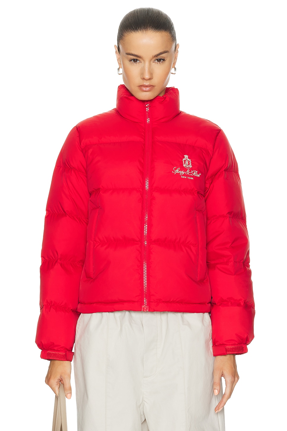 Image 1 of Sporty & Rich Vendome Puffer Jacket in Sports Red & Cream