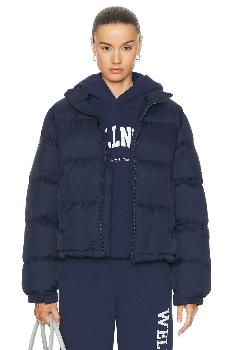 Image 1 of Sporty & Rich Crown LA Puffer Jacket in Navy & Cream