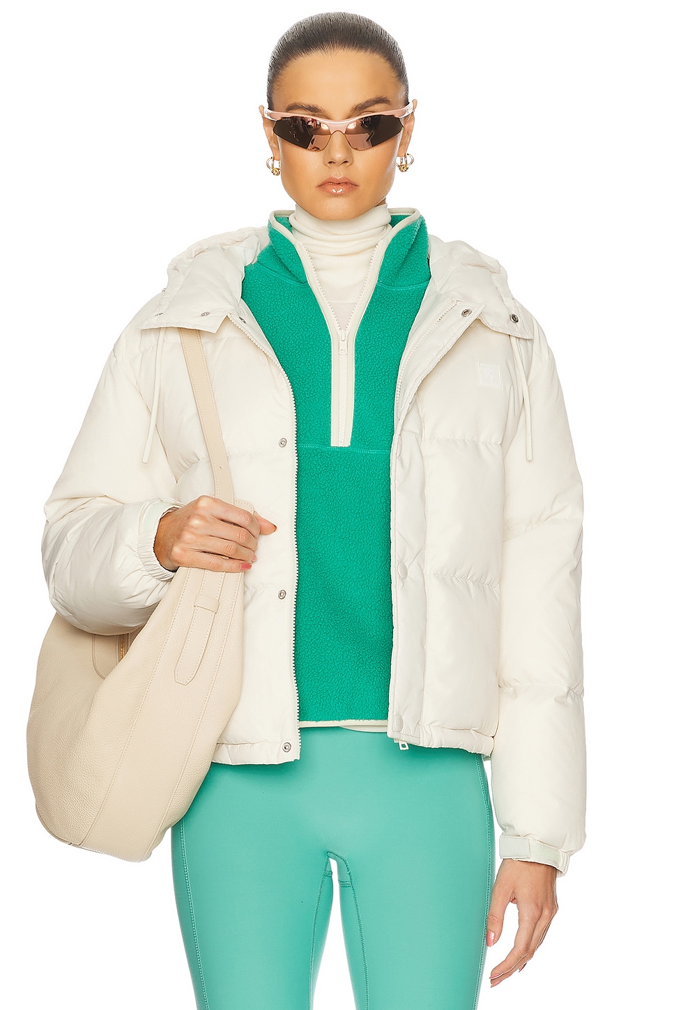 Running Woman Hooded Down Jacket in Cream