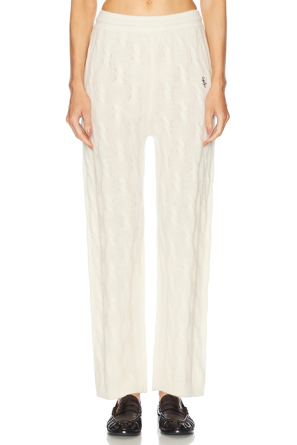 Cable Knit Cashmere Trousers in Cream