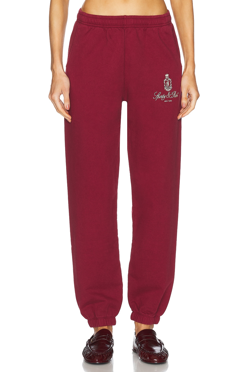 Image 1 of Sporty & Rich Vendome Embroidered Sweatpant in Merlot