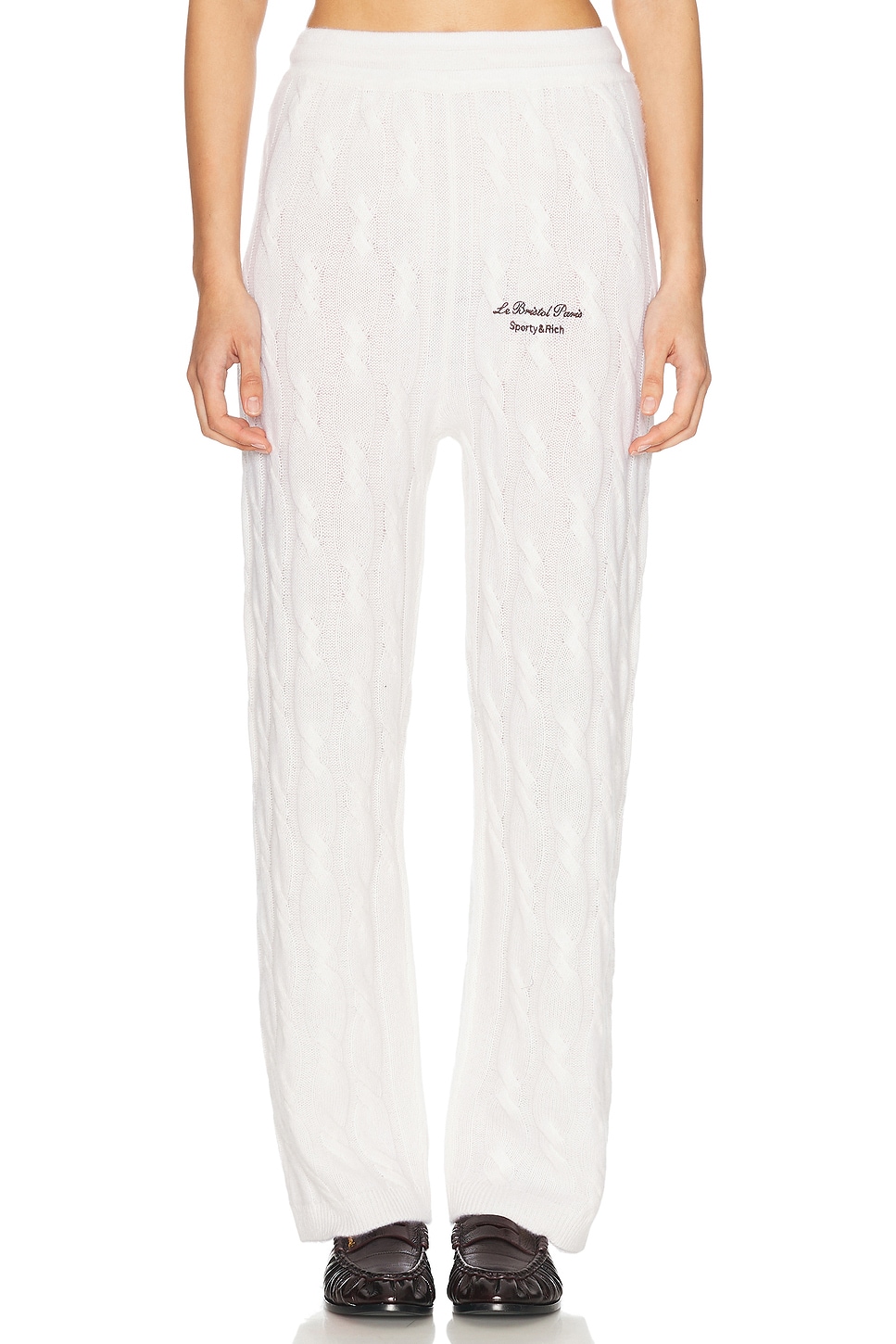 X Le Bristol Paris Faubourg Cable Knit Cashmere Pant in Cream