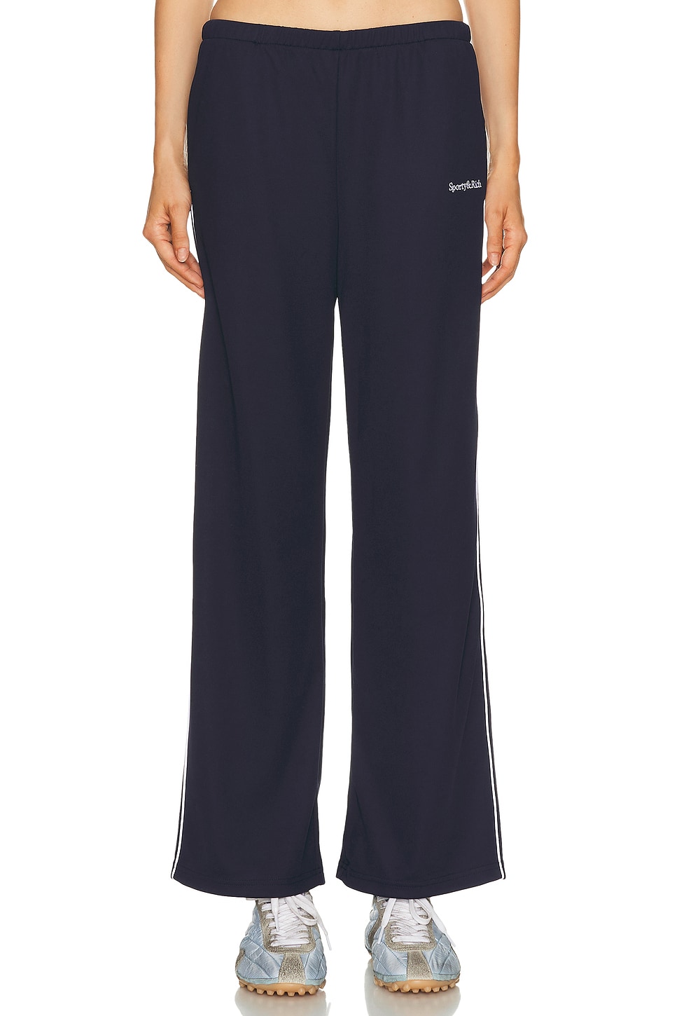 Image 1 of Sporty & Rich Serif Logo Track Pant in Dark Navy & White