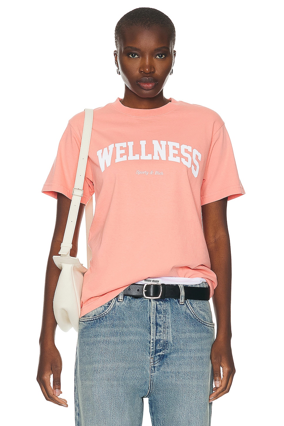 Image 1 of Sporty & Rich Wellness Ivy T-shirt in Salmon & White