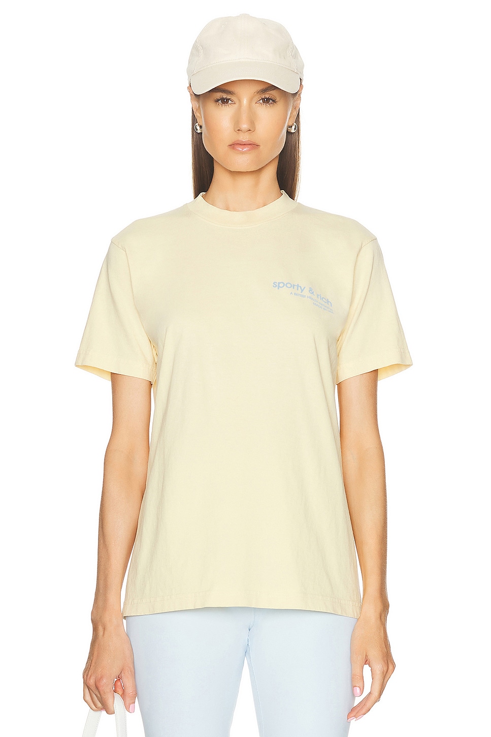 Image 1 of Sporty & Rich Usa Health Club T-Shirt in Almond & White