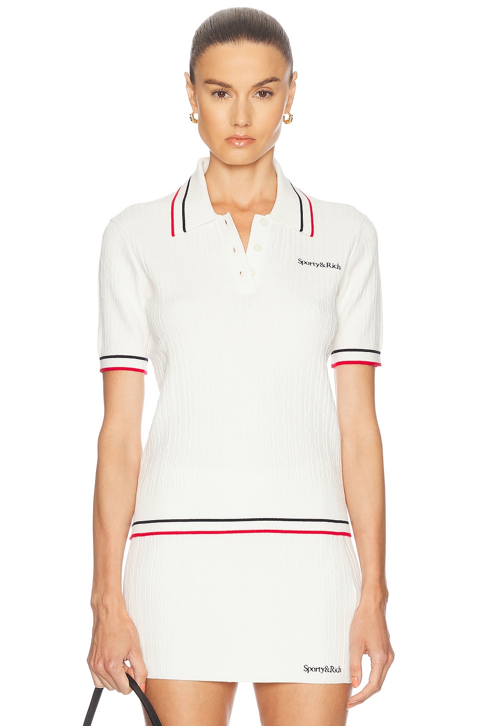 Serif Logo Mini Cable Polo Top in Ivory