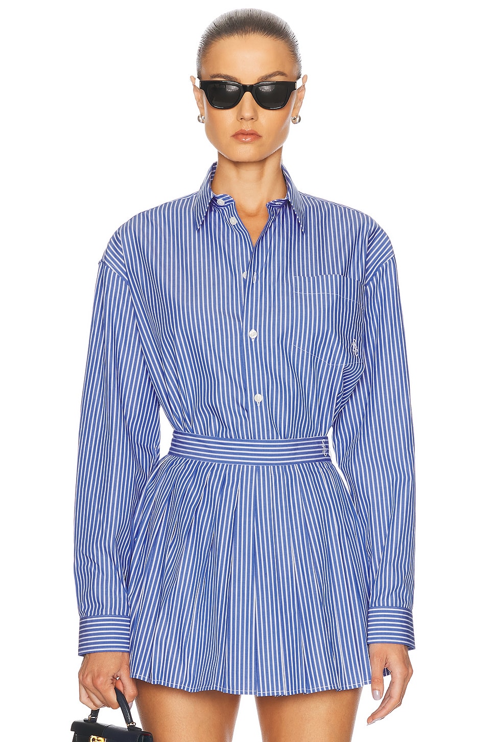 Image 1 of Sporty & Rich Oversized Button Down Top in Blue Striped