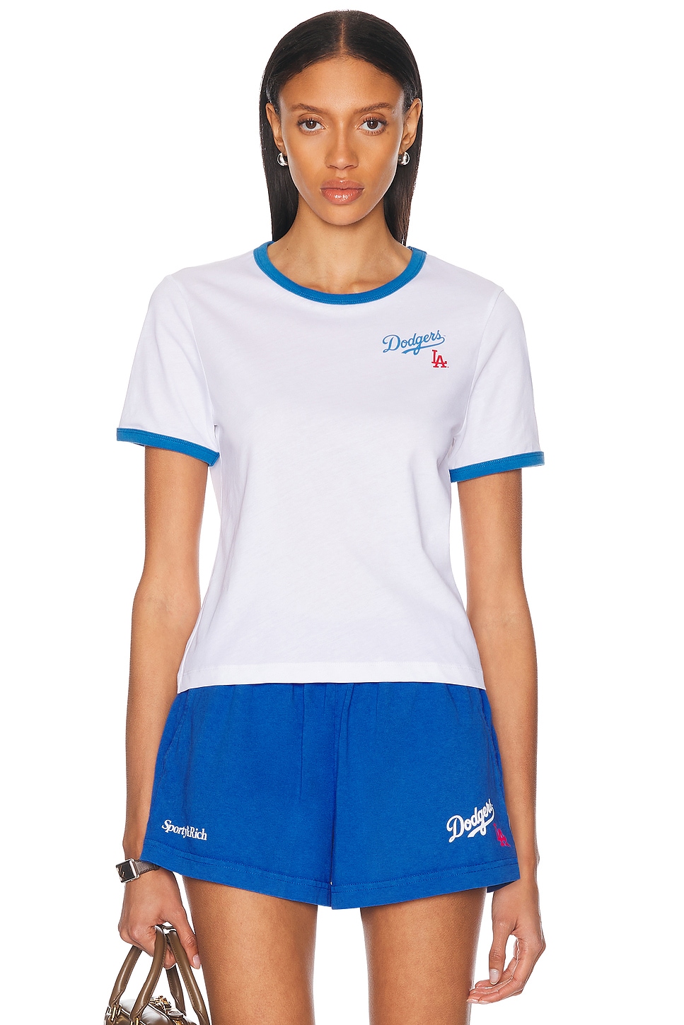 X LA Dodgers Serif Ringer Tee in White