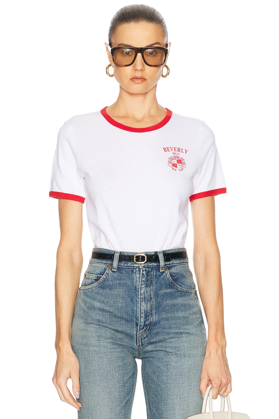 Beverly Hills Crest Soft Ringer Tee in White