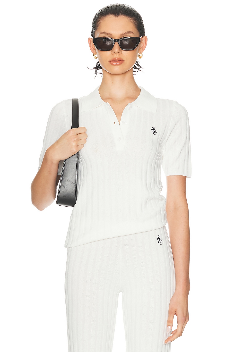 Image 1 of Sporty & Rich Ribbed Polo Top in Ecru