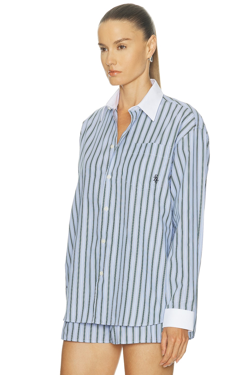 Sporty And Rich Oversized Button Down Top In Blue