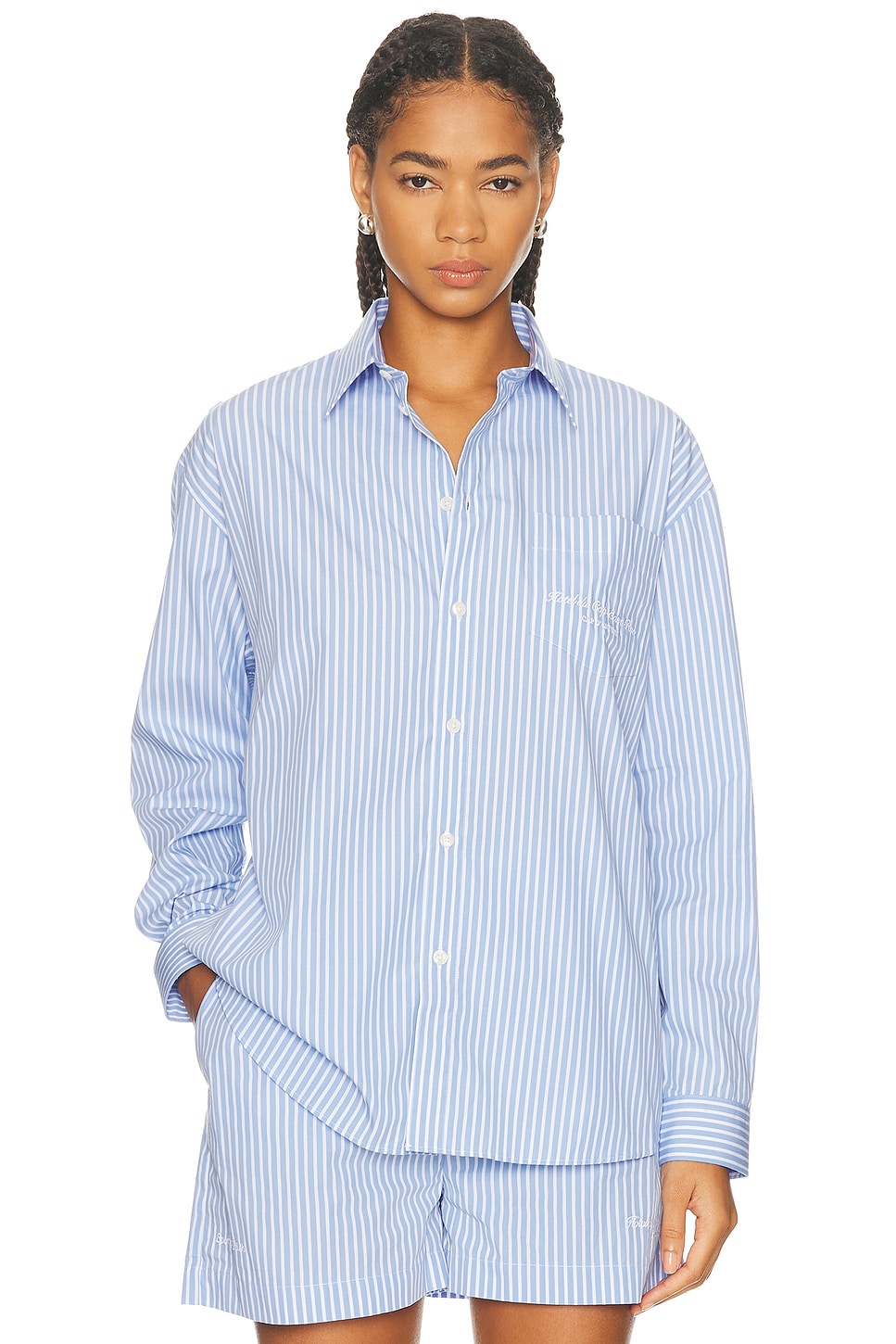 Sporty And Rich X Hotel Du Cap Eden Roc Eden Script Oversized Shirt In Blue
