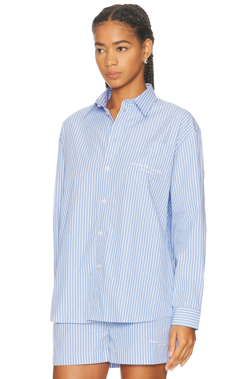 Sporty And Rich X Hotel Du Cap Eden Roc Eden Script Oversized Shirt In Blue