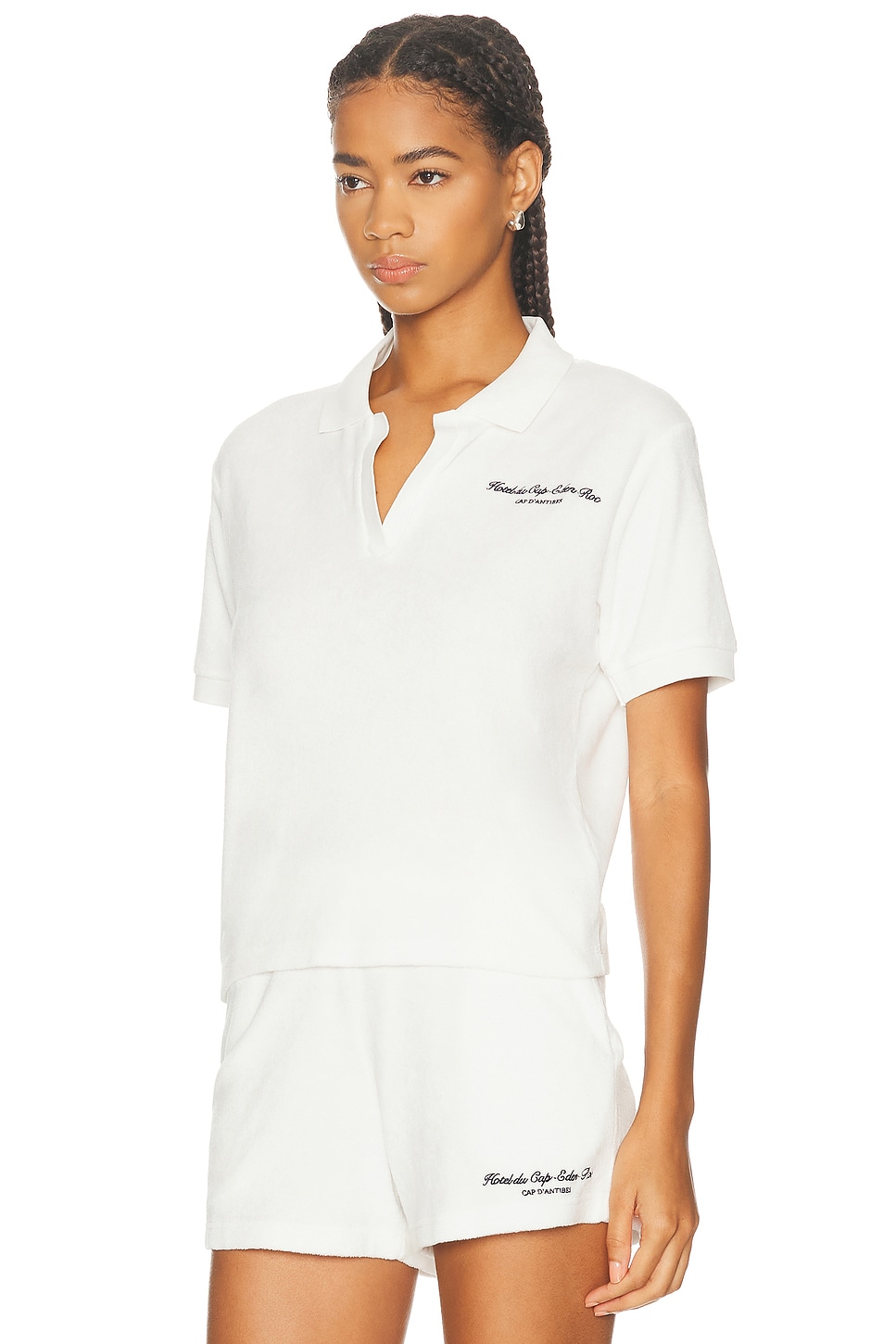 Sporty And Rich X Hotel Du Cap Eden Roc Eden Script Terry Polo Top In White