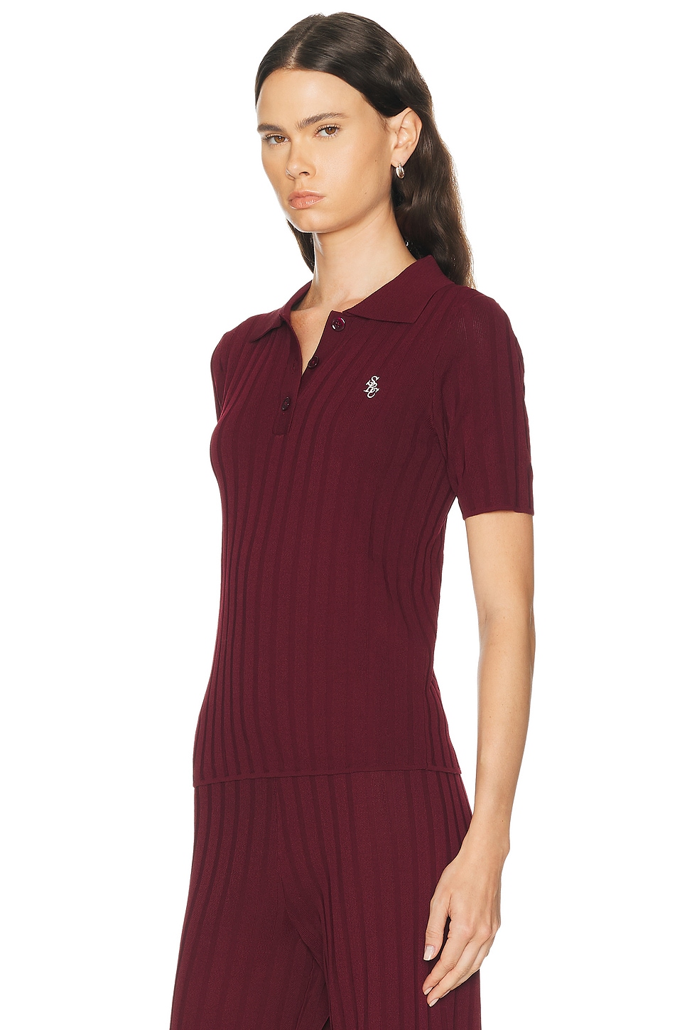 Sporty & Rich Signature Logo Ribbed Polo Top | Thumbnail 7 Sporty & Rich Signature Logo Ribbed Polo Top | Thumbnail 7