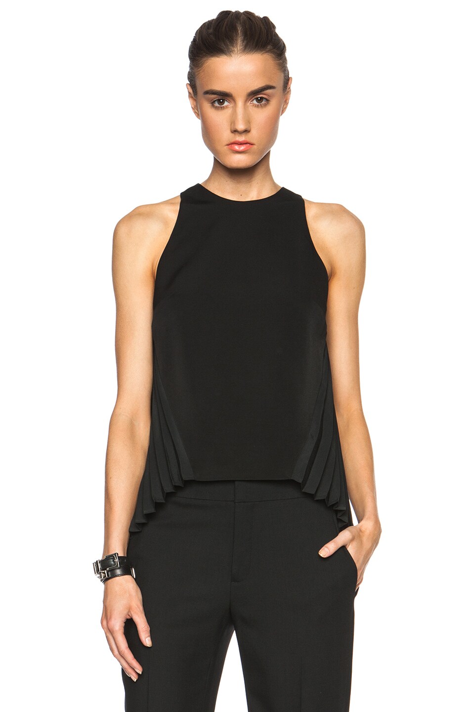 Image 1 of Sass & Bide One Must Fly Pleated Back Poly Tank in Black