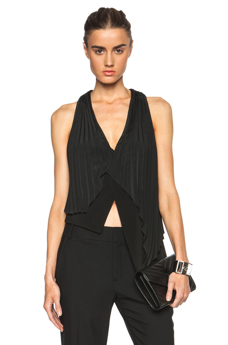 Image 1 of Sass & Bide Algoras Rhythm Soft Tailoring Pleated Viscose-Blend Top in Black