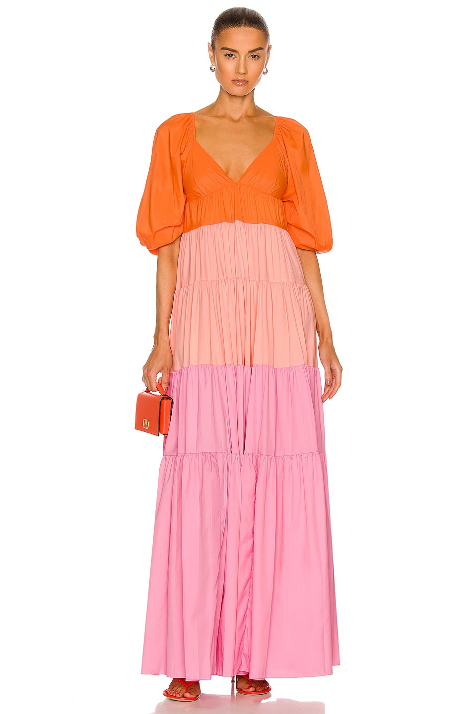 Image 1 of Staud Meadow Dress in Tangerine, Grapefruit, & Petal