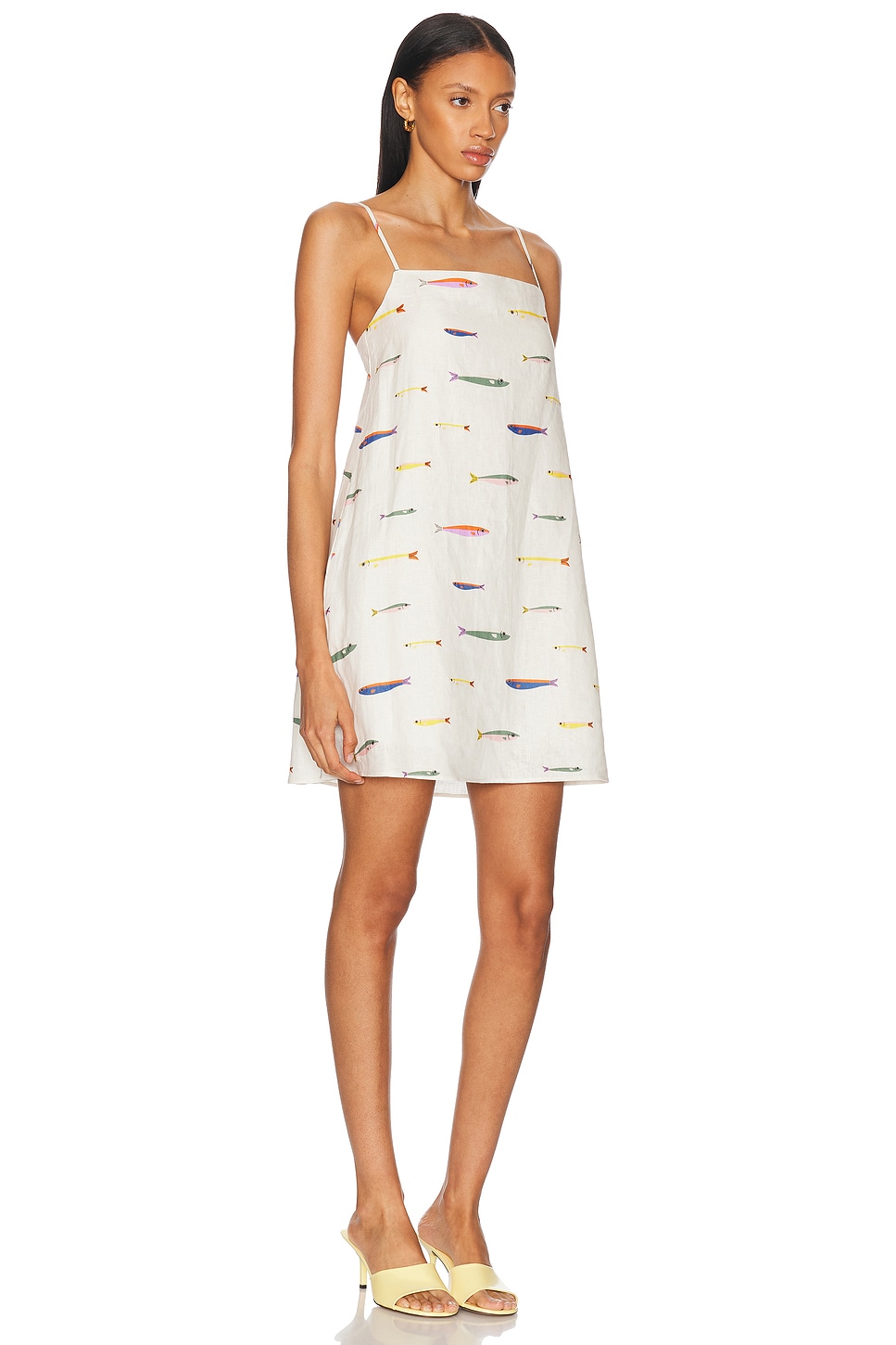 Staud Laura Linen Mini Dress Pop Sardines Ivory