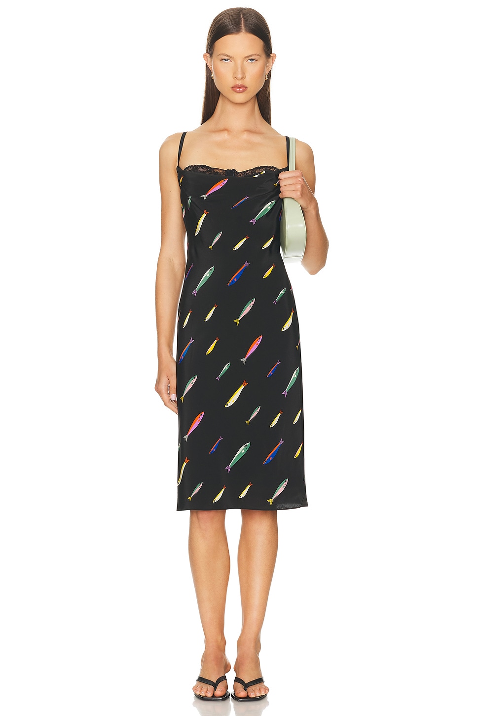 Image 1 of Staud Evangeline Silk Dress in Pop Sardines Black