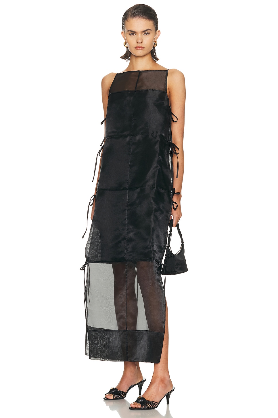 staud chandler tie-detailed organza midi dress Staud Chandler Tie-Detailed Organza Midi Dress - Brown - 30% Off