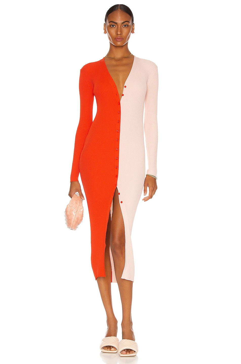Image 1 of Staud Shoko Sweater Dress in Orange & Light Pink