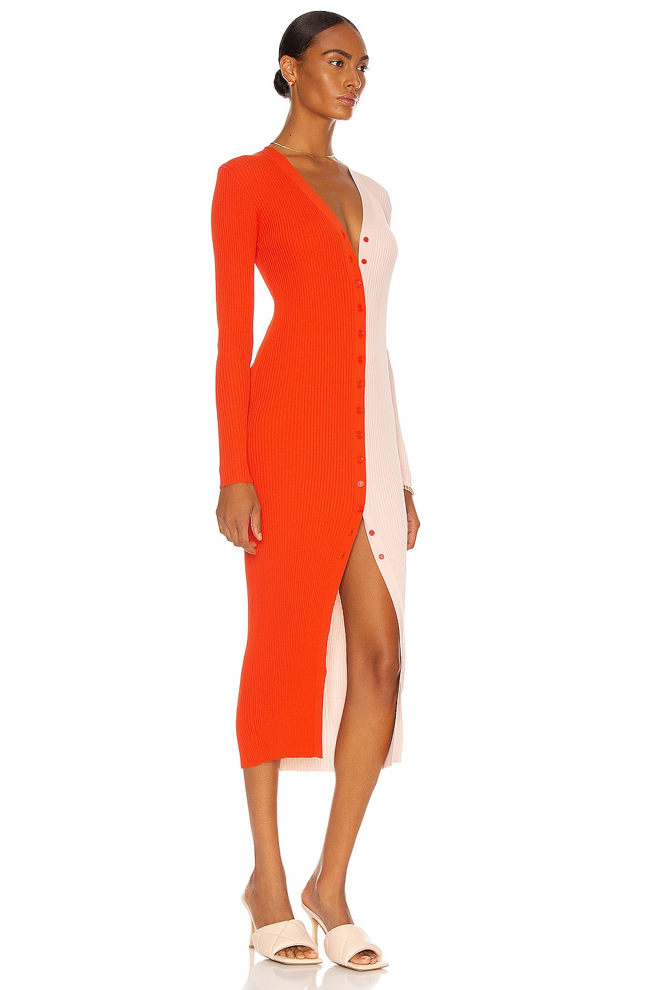 Staud Shoko Sweater Dress in Orange & Light Pink | FWRD