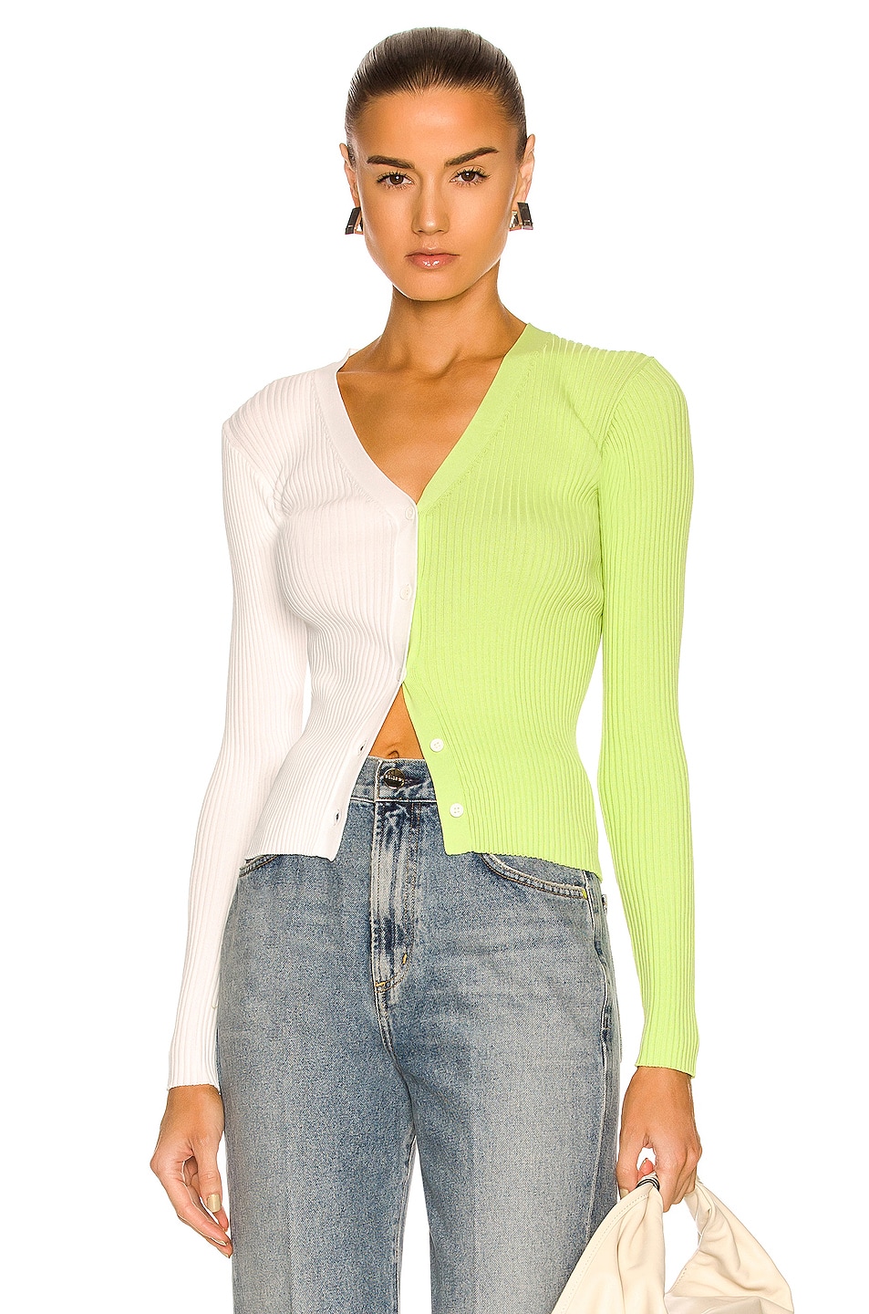 Image 1 of Staud Cargo Sweater in Lime & White