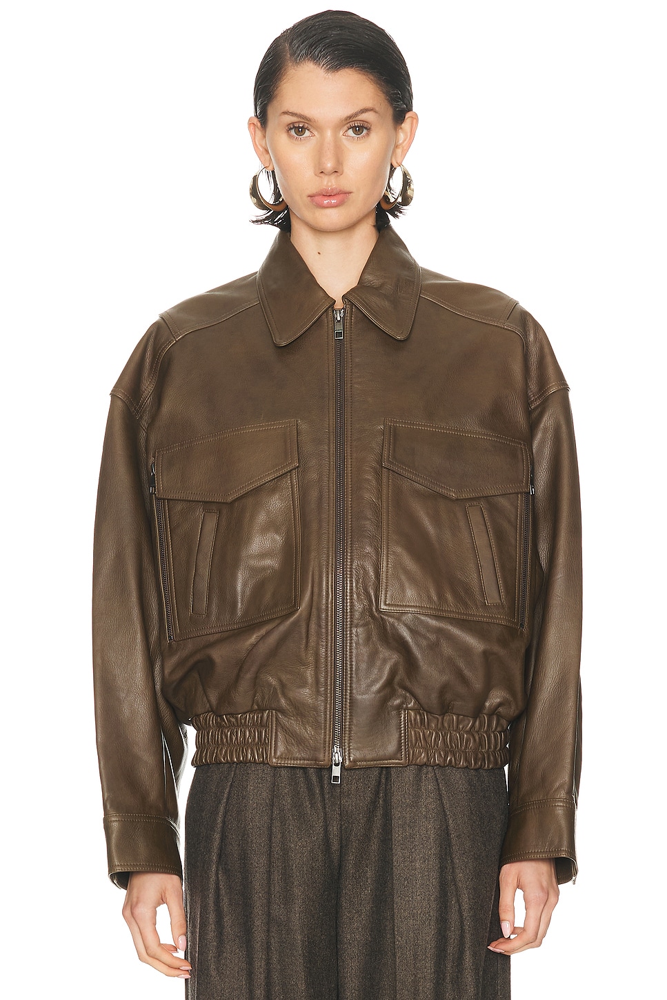 Image 1 of Staud Eugene Leather Jacket in Truffle