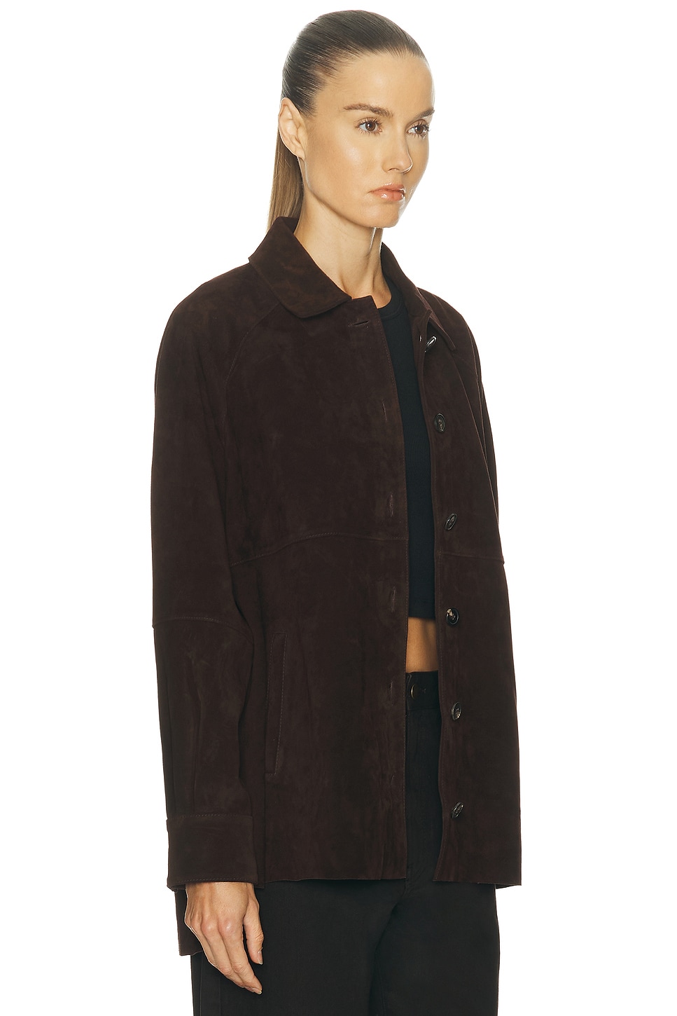 Staud Josette Suede Shirt In Brown