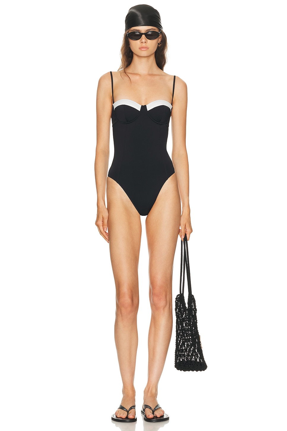 Image 1 of Staud Maeve One Piece Swimsuit in Black & White