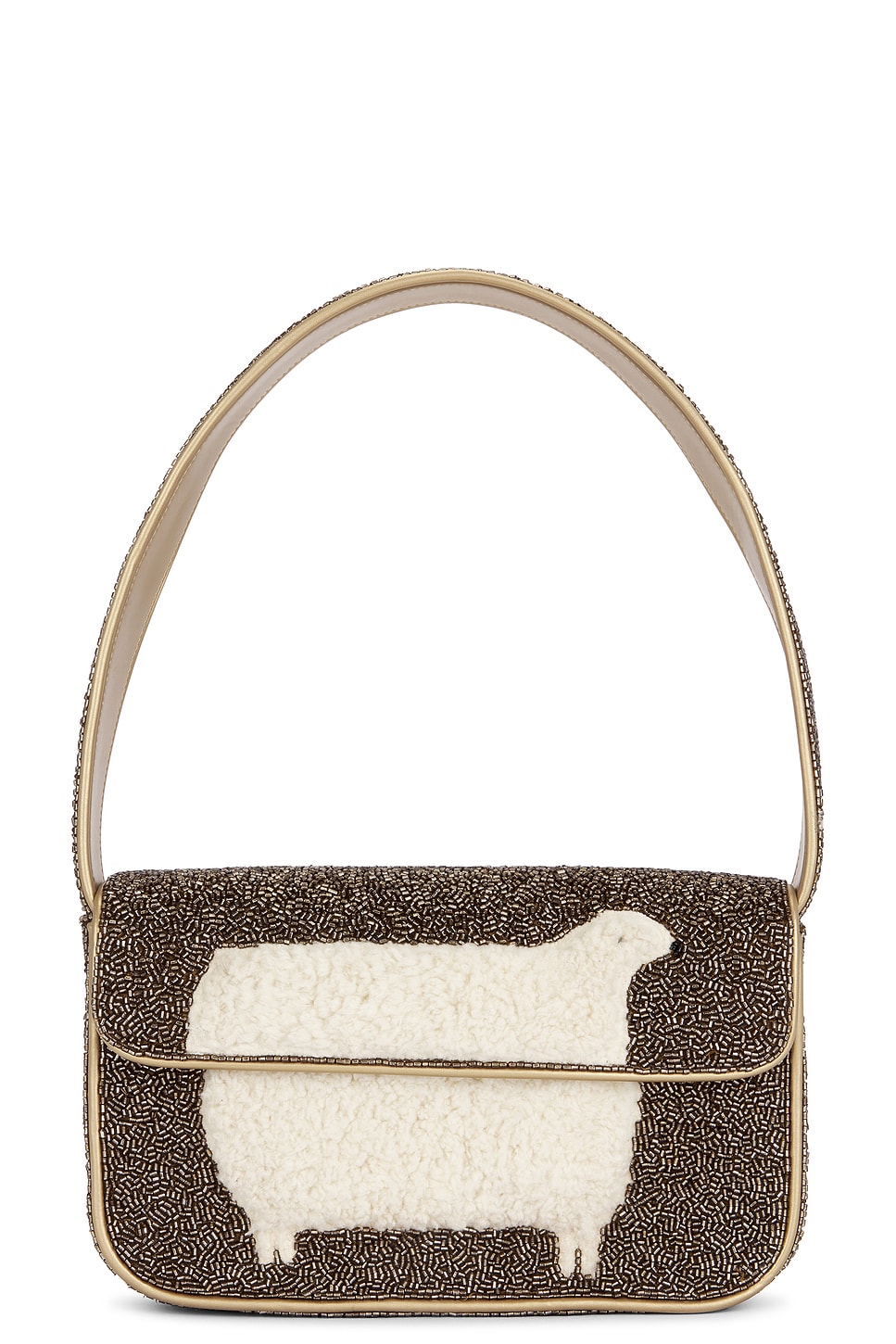 Staud Tommy Fleece-trimmed Beaded Satin Shoulder Bag In Pink