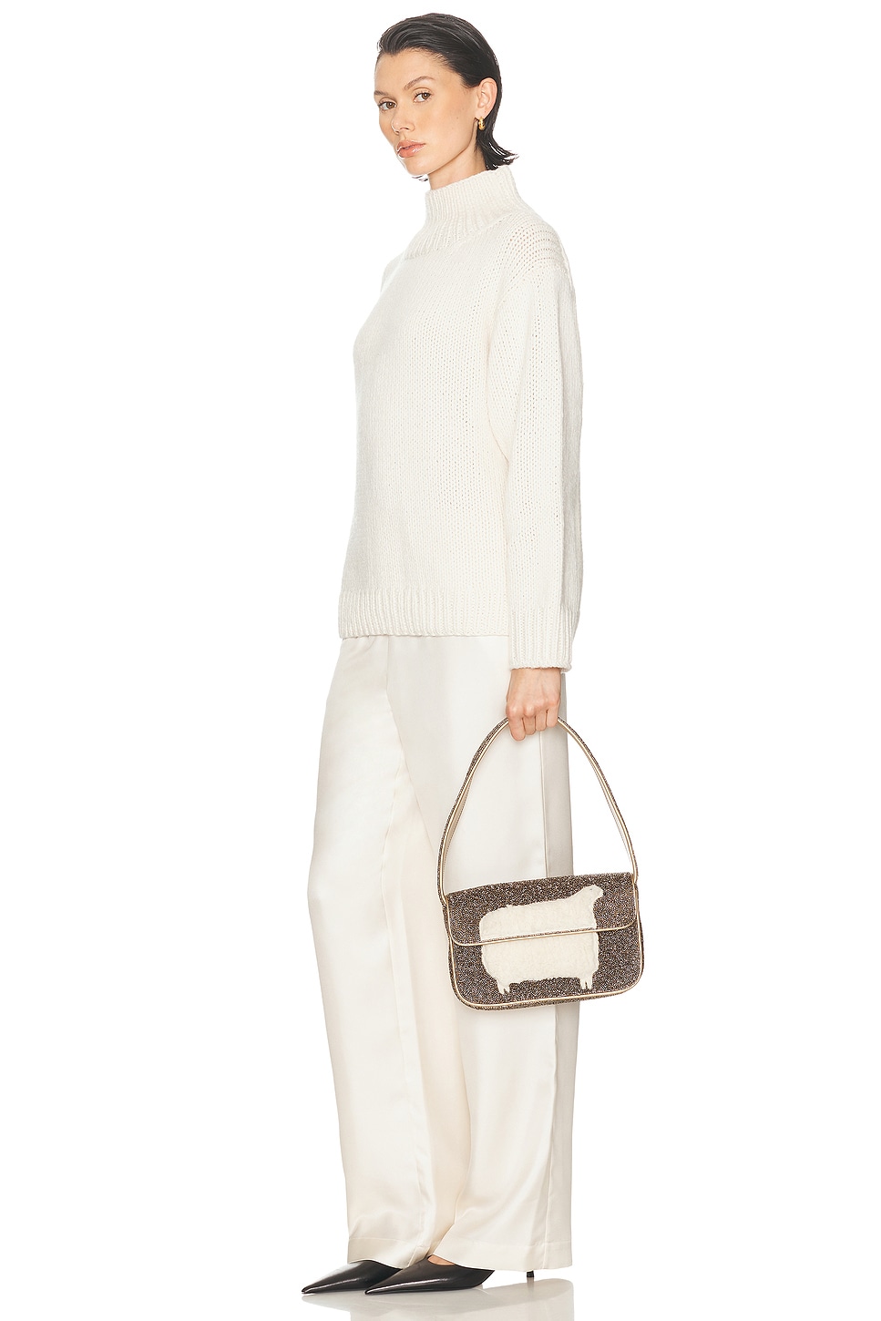 Staud Tommy Fleece-trimmed Beaded Satin Shoulder Bag In Pink