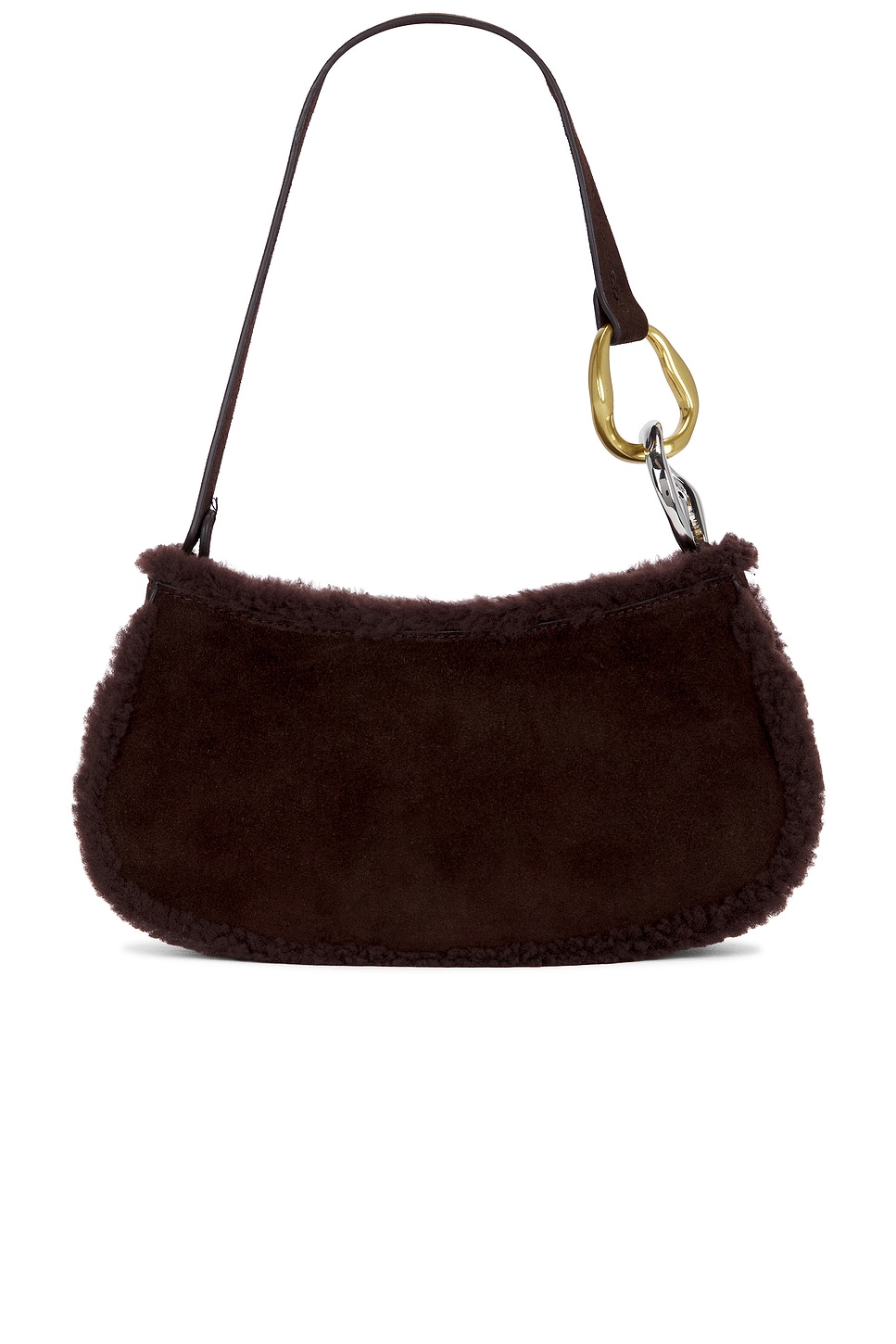 Staud Ollie Suede Shoulder Bag With Faux Shearling Trim In Brown