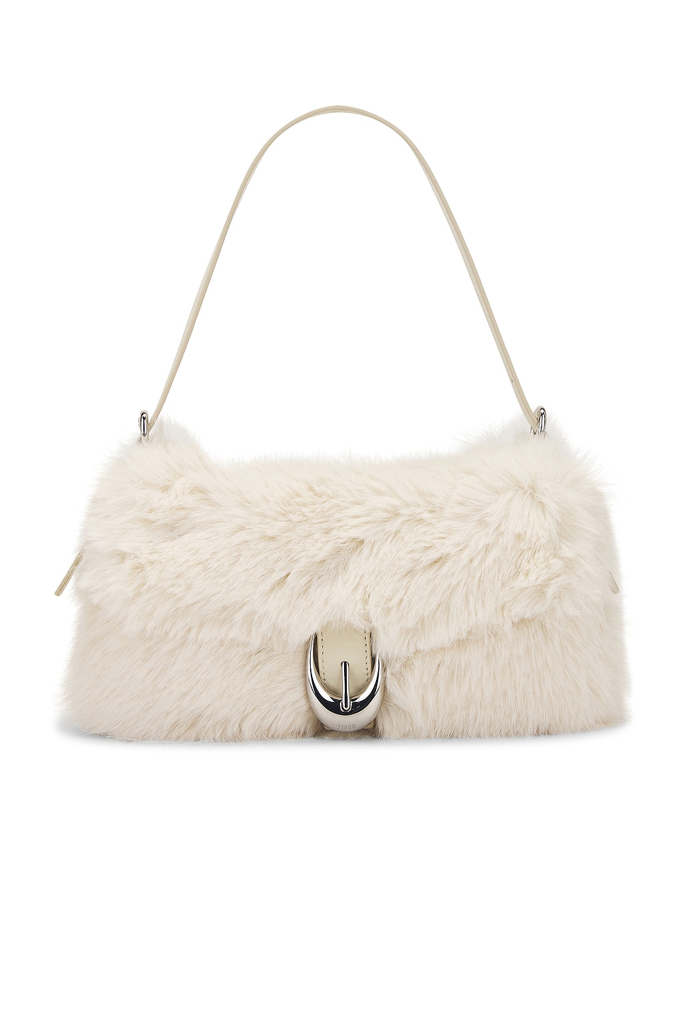 Shop Staud Harlow Faux Fur Shoulder Bag In Cream