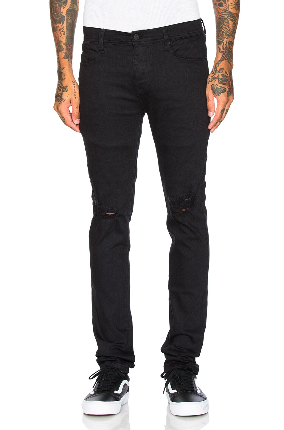 black split knee jeans