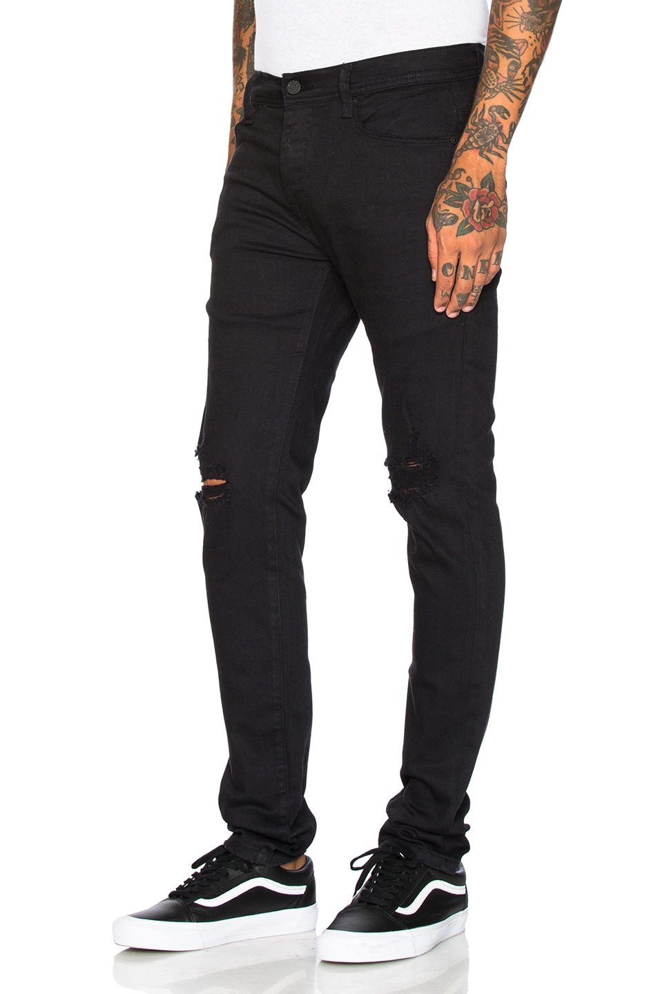 black split knee jeans
