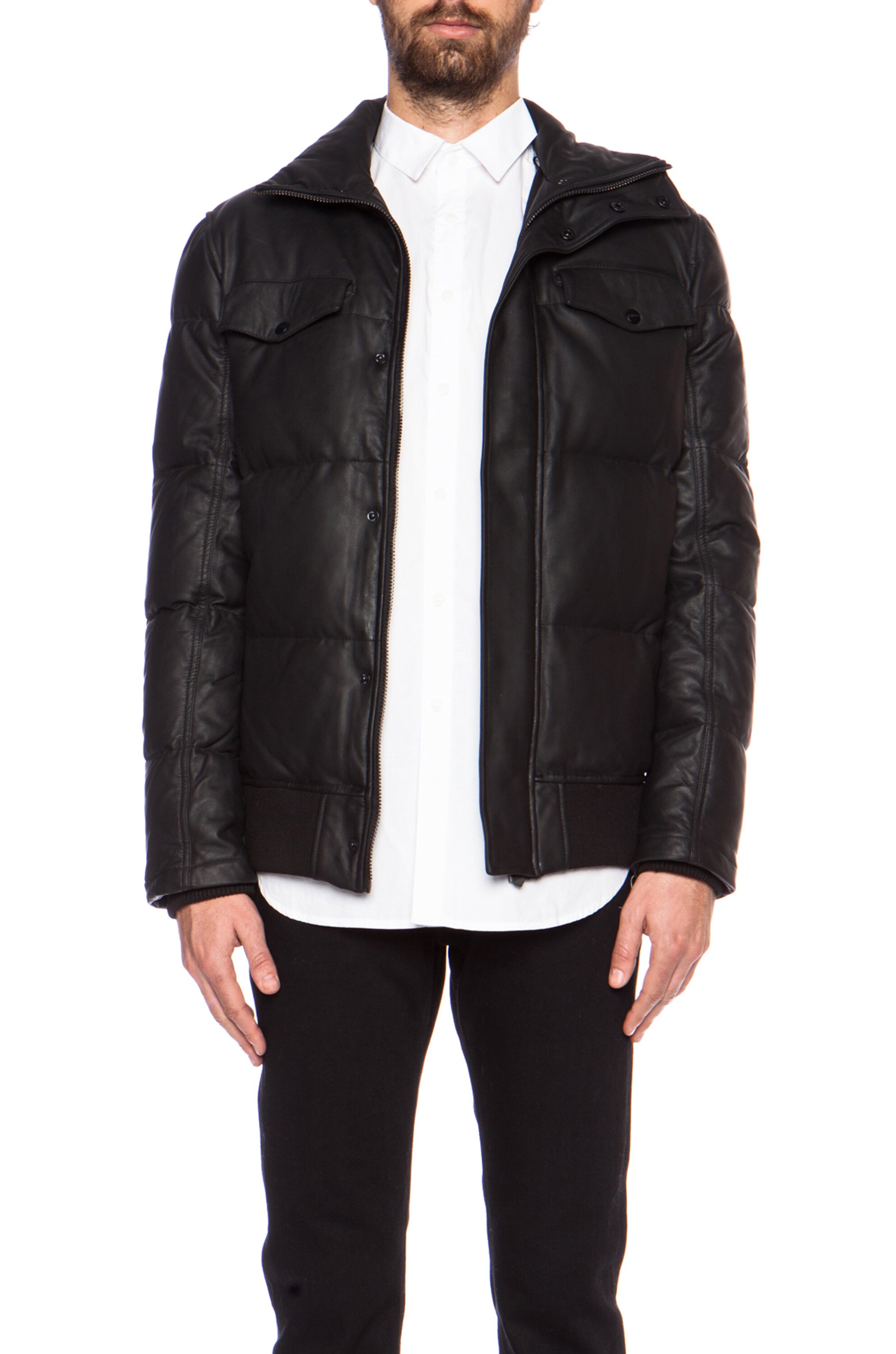 Image 1 of Stampd Leather Puff Jacket in Black