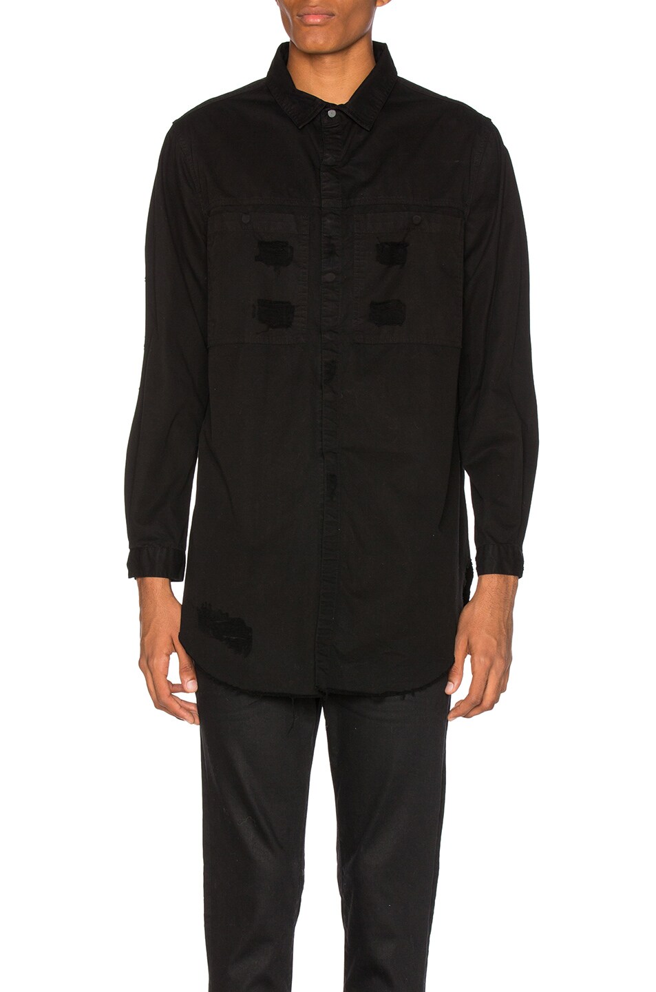 Image 1 of Stampd Distressed Denim Shirt in Black